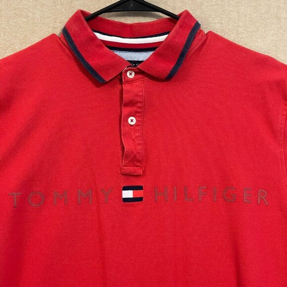 Tommy Hilfiger Polo Men's XL Red Short Sleeves Custom Fit - Picture 2 of 12